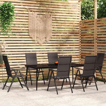 vidaXL 7-delige Tuinset zwart, Verzenden, 6 zitplaatsen, Nieuw, Rvs