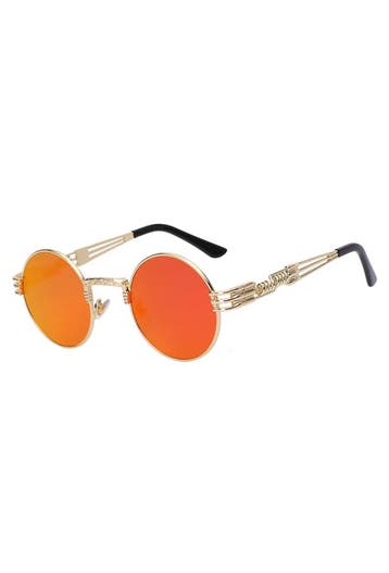 KIMU® Ronde Zonnebril Steampunk Heren Goud Montuur Rond Oran, Ophalen of Verzenden, Nieuw, Oranje
