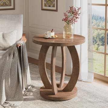 Ronde Bijzettafel met Opbergruimte - Farmhouse Stijl Nachtka, Verzenden, Nieuw