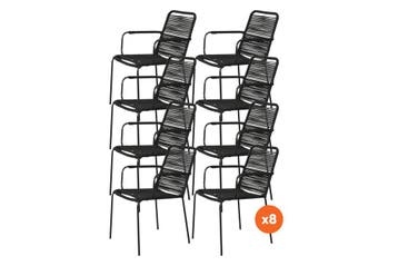 VDG Set van 8 - Denver Rope stapelbare stoel - Zwart, Tuin en Terras, Verzenden, Nieuw, Overige materialen