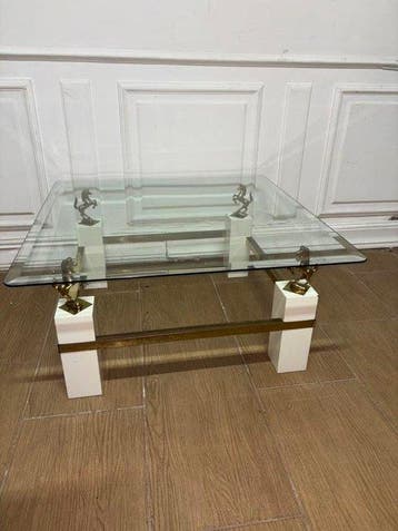 Middentafel - Glas, Messing, Hout, Nieuw