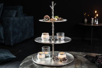 Design taartplateau ABSTRACT 48cm zilver met drie niveaus -, Huis en Inrichting, Woonaccessoires | Vazen, Ophalen of Verzenden