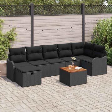 vidaXL Tuinbankenset 8 st Zwart poly rattan, Verzenden, Nieuw, Rotan, 8 zitplaatsen