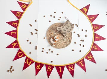 Sinterklaas vlaggenlijn rood met geel, Rood, Textiel, Ophalen of Verzenden, Handgemaakt