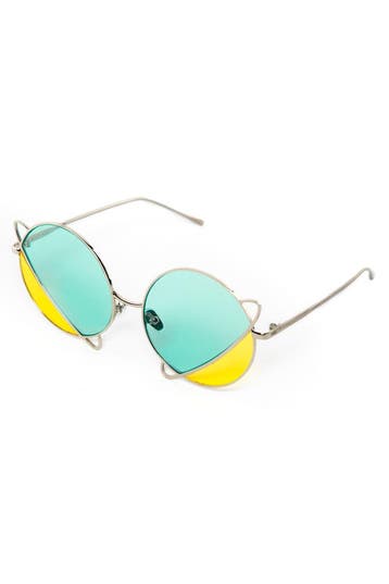 KIMU® Planeet Zonnebril Zilver Montuur Blauw Gele Glazen Sat, Ophalen of Verzenden, Nieuw, Feestartikel, Carnaval