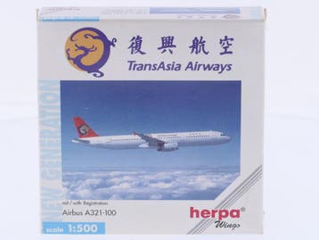 Schaal 1:500 Herpa 508742 TransAsia Airways Airbus A321-1..., Hobby en Vrije tijd, Ophalen of Verzenden, Zo goed als nieuw