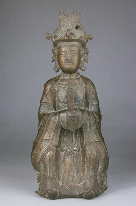 Bronzen beeld van Kwanyin Bouddha - Qing - Brons - China -, Antiek en Kunst, Antiek | Overige Antiek