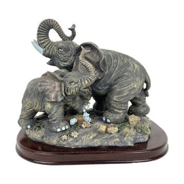 Beeld van olifant met kalf - Polyresin - Op houten voet, Ophalen of Verzenden, Nieuw