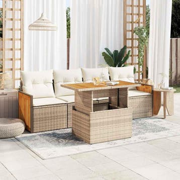 vidaXL 5-delige Loungeset met kussens poly rattan en, Verzenden, Nieuw, Loungeset