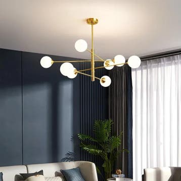 Glazen Bal Kroonluchter Zwart Goud LED Plafondlamp, Huis en Inrichting, Lampen | Kroonluchters, Verzenden, Nieuw