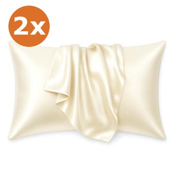 2 STUKS - Satijnen kussensloop Ivoor 60 x 70 cm hoofdkussen, Ophalen of Verzenden, Nieuw