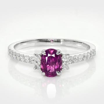 Zonder minimumprijs - Ring - 14 karaat Witgoud, GIA 0,71 ct, Nieuw