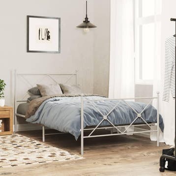 vidaXL Bedframe met hoofd- en voeteneinde metaal wit 100x190, 100 cm, Eenpersoons, Verzenden, Wit