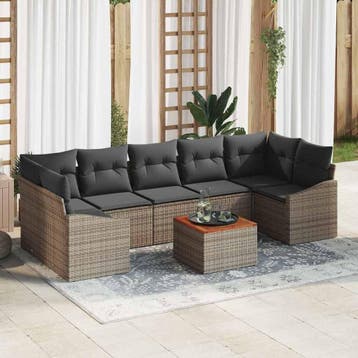 vidaXL Tuinbankenset 8 st Grijs poly rattan, Verzenden, Nieuw, 8 zitplaatsen