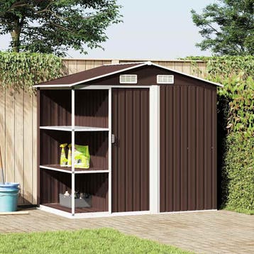 vidaXL Tuinschuur met rek 205x130x183 cm ijzer bruin, Verzenden, Nieuw