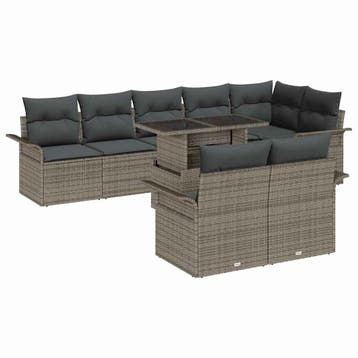 vidaXL Tuin Sofa Set 9 st Grijs [Synthetisch]: Poly Rattan, Verzenden, Nieuw, Rotan, Meer dan 8 zitplaatsen