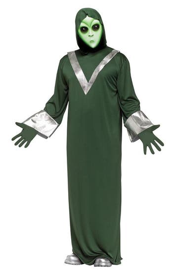 KIMU® Kostuum Alien Space Pak Masker Buitenaards Wezen Hallo, Carnaval, Nieuw, Overige maten, Ophalen of Verzenden