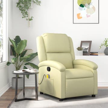 vidaXL Massagestoel van echt leer, crèmekleurig, Verzenden, Nieuw