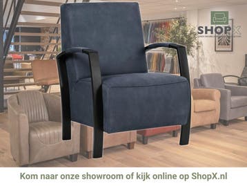 Leren fauteuil Glory - Kenia Denim (blauw), Nieuw, Ophalen of Verzenden, 50 tot 75 cm, Industrieel, Modern