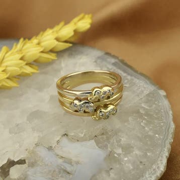Tricolor gouden ring met diamanten; 0,15 ct., Gebruikt, Ophalen of Verzenden, 17 tot 18, Met edelsteen