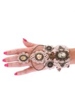 Armband Kant Creme met Ring Great Gatsby Roaring Twenties 3, Kunststof, Verstelbaar, Wit, Nieuw