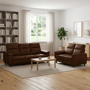 vidaXL Bankstel 2 pcs Bruin Nep Suede Leer, Verzenden, Nieuw, 200 tot 250 cm