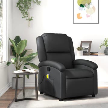 vidaXL Massagestoel van echt leer, zwart, Verzenden, Nieuw