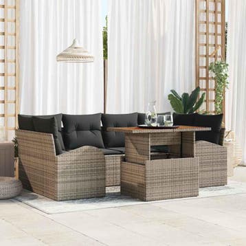 vidaXL Tuin Sofa Set 7 st Grijs Poly riet, Verzenden, Nieuw, Rotan, 7 zitplaatsen