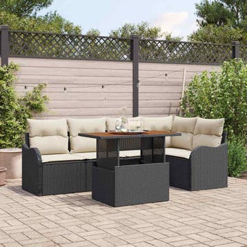 vidaXL Tuin Sofa Set 6 st Zwart Poly riet, Verzenden, Nieuw, Rotan, 6 zitplaatsen