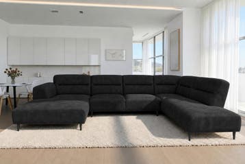 U-Bank Bloemendaal - u-banken - Zwart, Nieuw, 150 cm of meer, Stof, 300 cm of meer