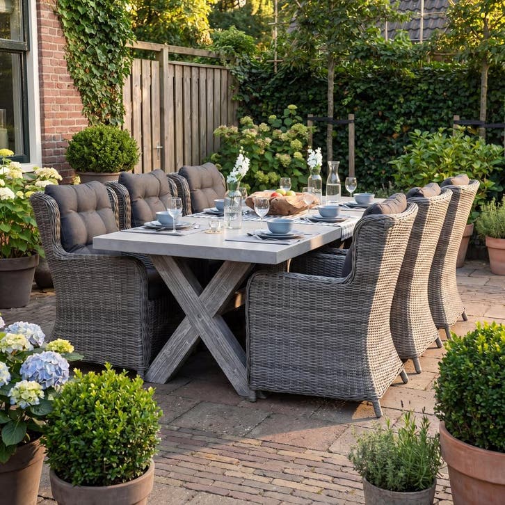 Norwich-Delano Tuinset 6 Personen - Polystone, Vintage Antiq, Tuin en Terras, Tuinsets en Loungesets, Nieuw, Verzenden