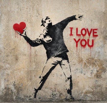 EMIR BERCUTTE - STREET ART I LOVE YOU 3 - Toile L, Antiek en Kunst, Kunst | Designobjecten