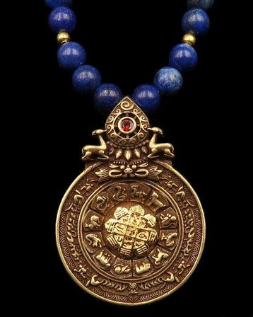 Lapis lazuli - Tibetaanse Rituele Spiegel Melong: Schild