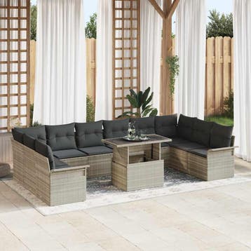 vidaXL Tuin Sofa Set 11 st Lichtgrijs Poly riet, Verzenden, Nieuw, Rotan, Meer dan 8 zitplaatsen
