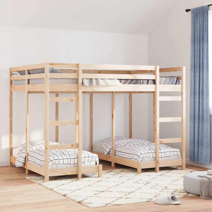 vidaXL Drie-hoog Bunk Bed Frame Bruin 140 x 200 cm Massief, Huis en Inrichting, Slaapkamer | Bedden, Bruin, Nieuw, Hout, Verzenden