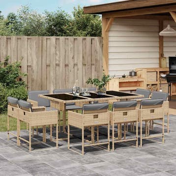 vidaXL 11-delige Tuinset met kussens poly rattan gemengd, Verzenden, Nieuw, Meer dan 8 zitplaatsen, Tuinset