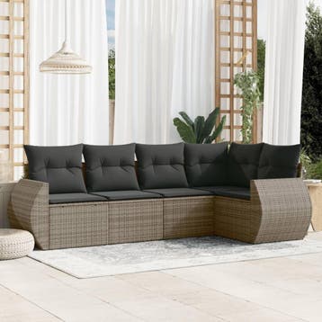 vidaXL 5-delige Loungeset met kussens poly rattan grijs, Verzenden, Nieuw, Loungeset
