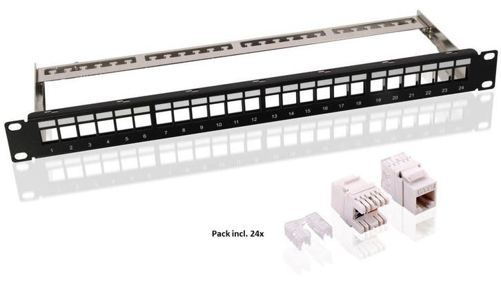 Keystone patchpanel, 19 inch, 24-poorts (1 U)-met 24, Computers en Software, Servers, Nieuw, Ophalen of Verzenden