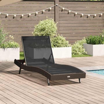 Ligstoel Poly Rattan 197cm | Retourdeal 58% Korting, Ophalen of Verzenden, Nieuw, Wicker, Verstelbaar