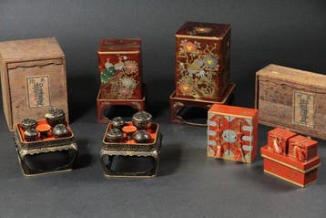 Hina Doll Maki-e Lacquerware Furnishings Set of 8 - Pop