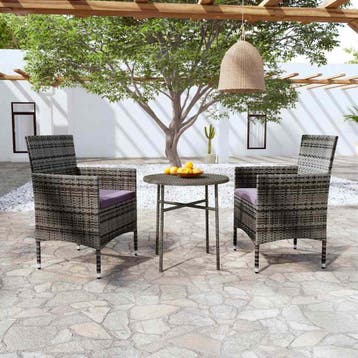 vidaXL 3-delige Tuinset poly rattan grijs, Verzenden, Nieuw, 3 zitplaatsen, Tuinset
