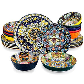 Boheemse Stijl Serviesset 24 of 48-Delig - Keramisch Servies, Verzenden, Keramiek, Nieuw, Bord(en)
