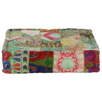 Poef Patchwork Groen | Retourdeal 34% Korting, Vintage, Patchwork, Indiaas, Ophalen of Verzenden, Zo goed als nieuw, Stof
