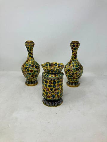 Vaas - Messing, Emaille, Koper - China - Millefleurs -
