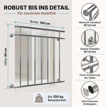 Balkonhek RVS 90x100cm (Tuin en Terras), Verzenden, Nieuw