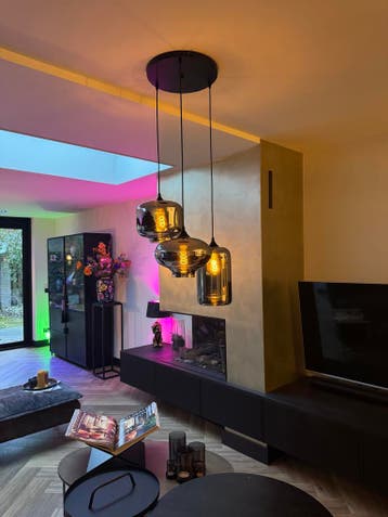 Hanglamp 3-Lichts Mix | Rookglas | Industrieel | Woonkamer |, Huis en Inrichting, Verzenden, Nieuw, Glas
