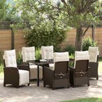 vidaXL Tuin eettafelset met kussen 7 pcs Bruin poly rattan, Verzenden, Nieuw, Rotan, 7 zitplaatsen