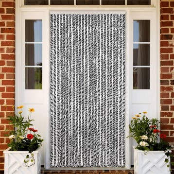 vidaXL Vliegengordijn 100x230 cm chenille grijs en zwart-wit, Verzenden, Nieuw, Grijs