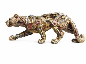 Beeld, panter steam punk - 21 cm - Keramiek