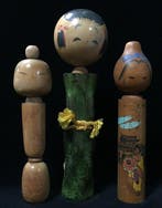 Set van 3 / Japanse vintage houten Kokeshi-pop (Hoogte: